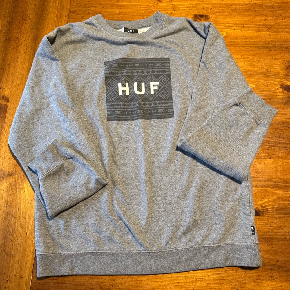 HUF Men M Sweatshirt Crewneck Gray Logo Aztec Tribal Unisex